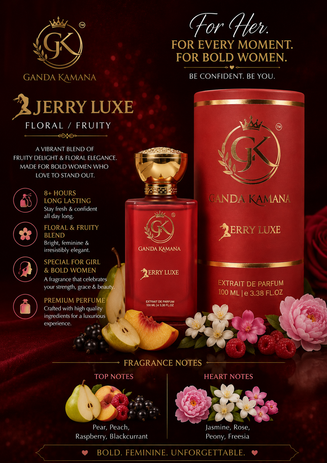 Jerry Luxe Extrait De Parfum 100ML – Floral Fruity Perfume For Women | GANDA KAMANA