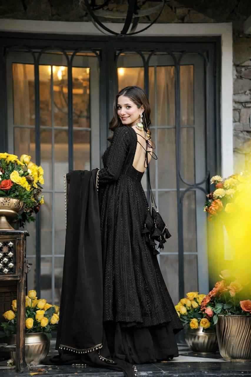Midnight Elegance Black Anarkali Suit Set – GANDA KAMANA