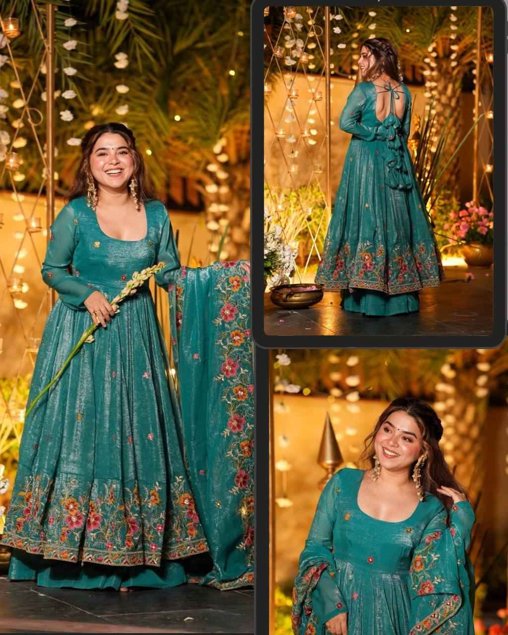 Teal Embroidered Anarkali Suit