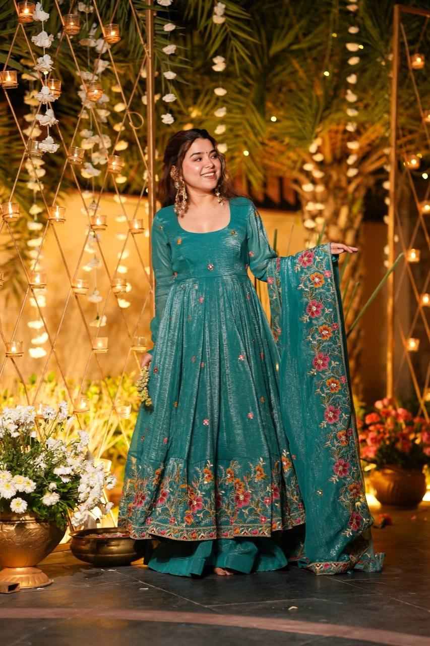 Teal Embroidered Anarkali Suit