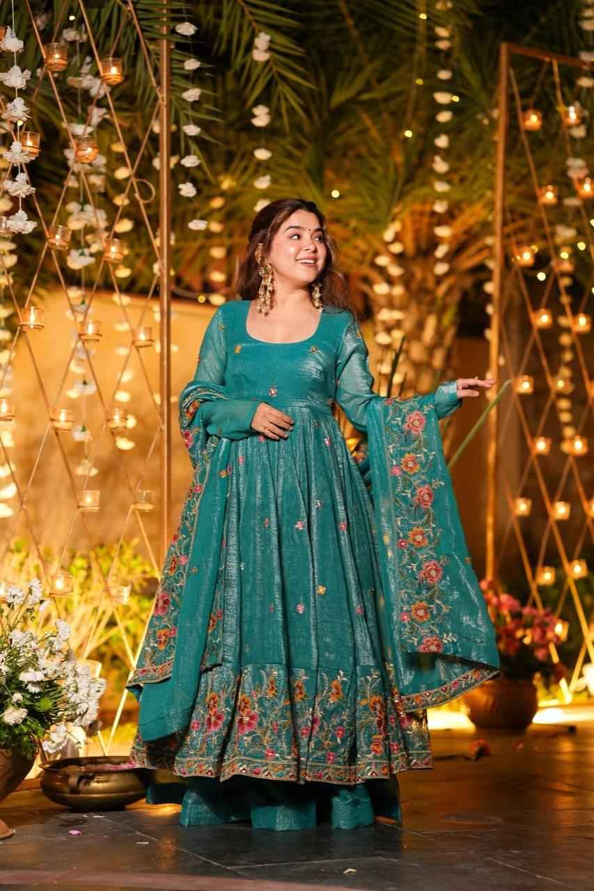 Teal Embroidered Anarkali Suit