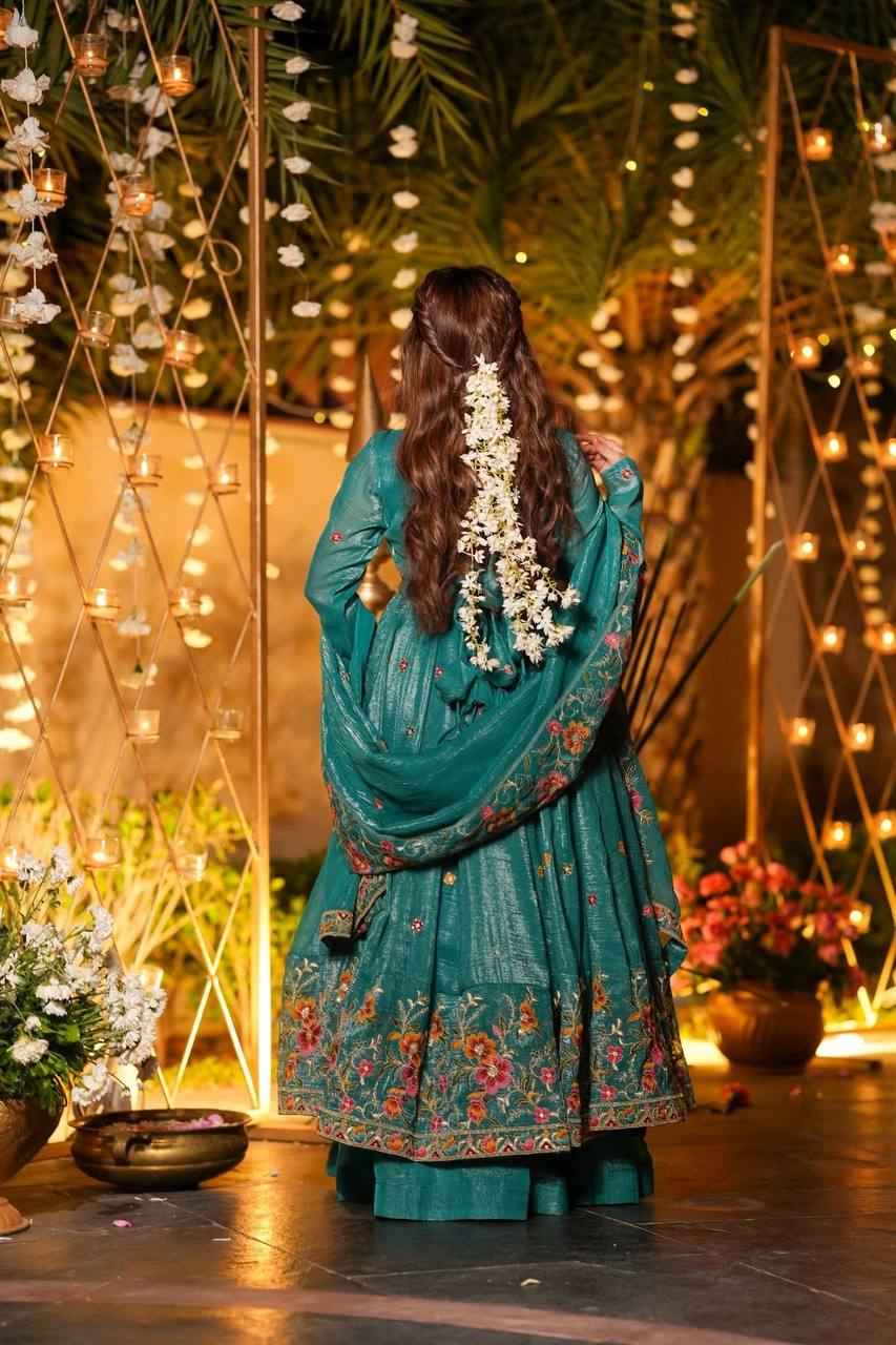 Teal Embroidered Anarkali Suit