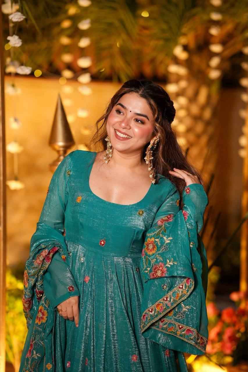 Teal Embroidered Anarkali Suit