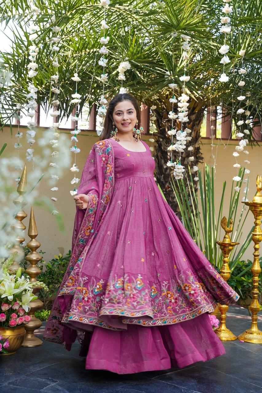 Purple Embroidered Anarkali Suit