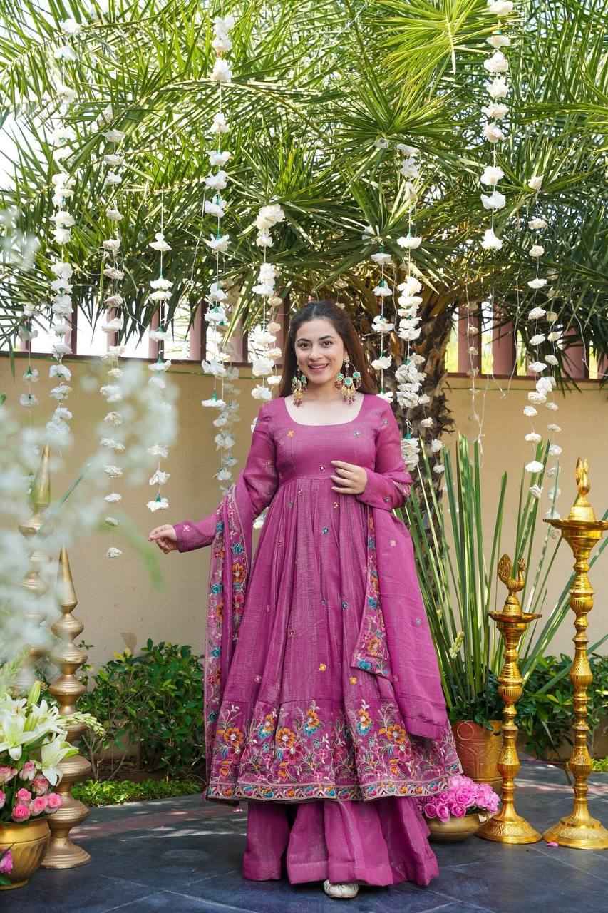 Purple Embroidered Anarkali Suit