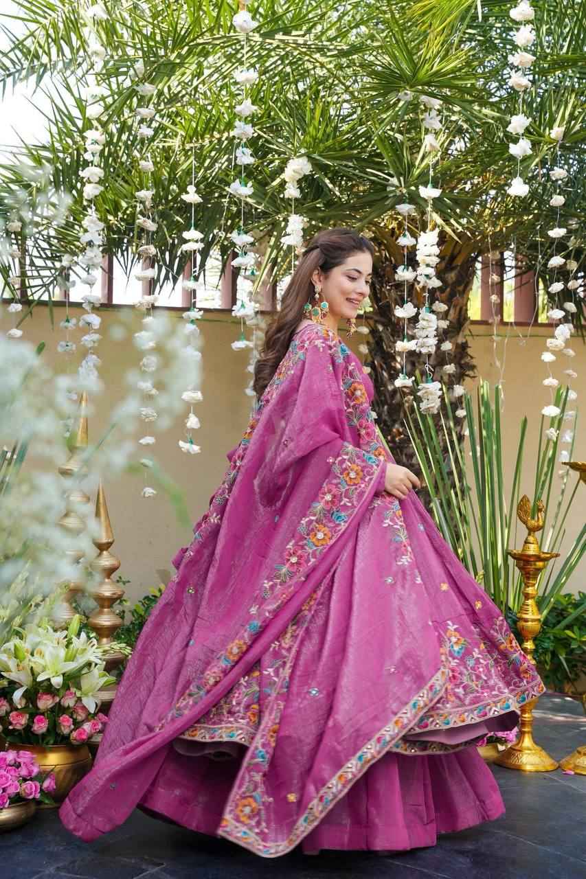 Purple Embroidered Anarkali Suit