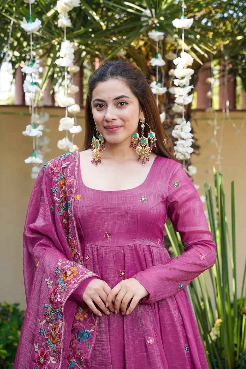 Purple Embroidered Anarkali Suit