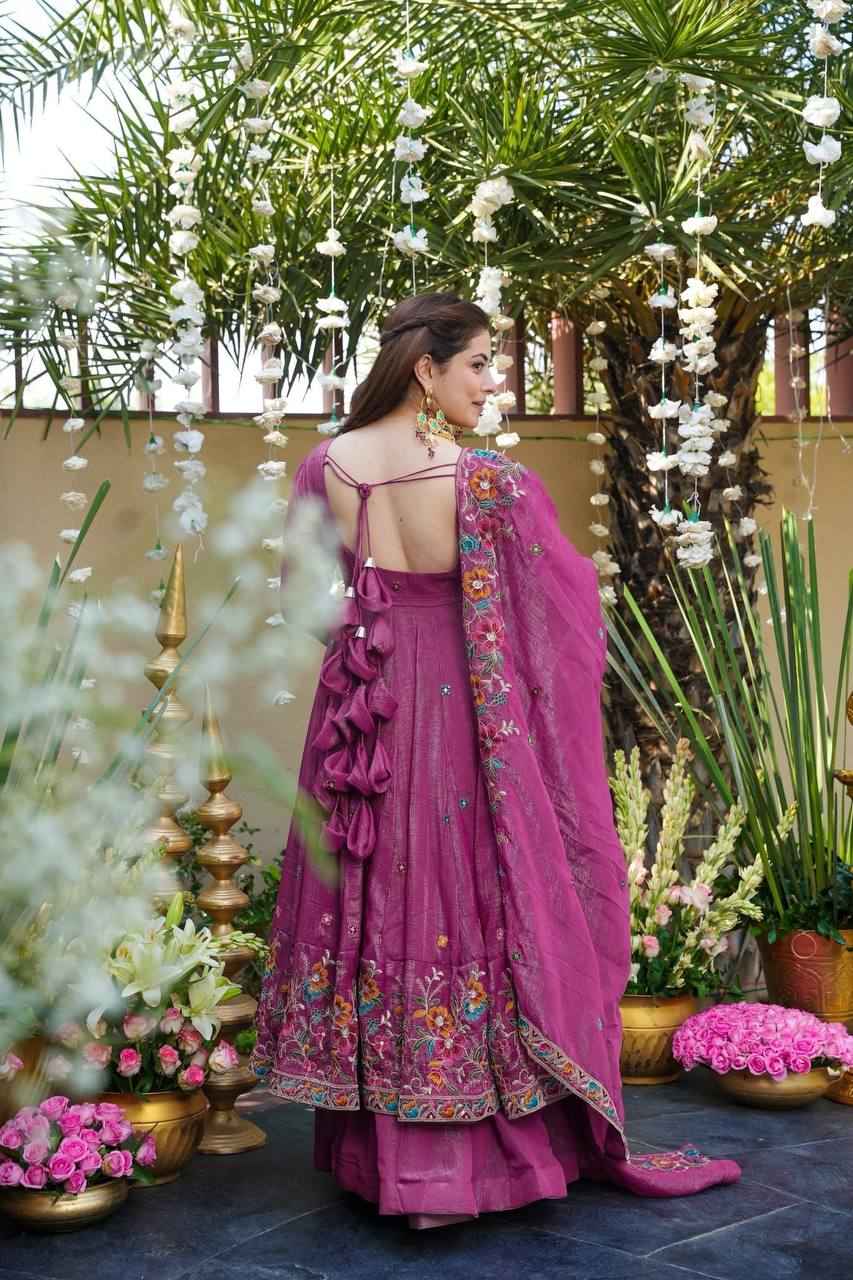 Purple Embroidered Anarkali Suit