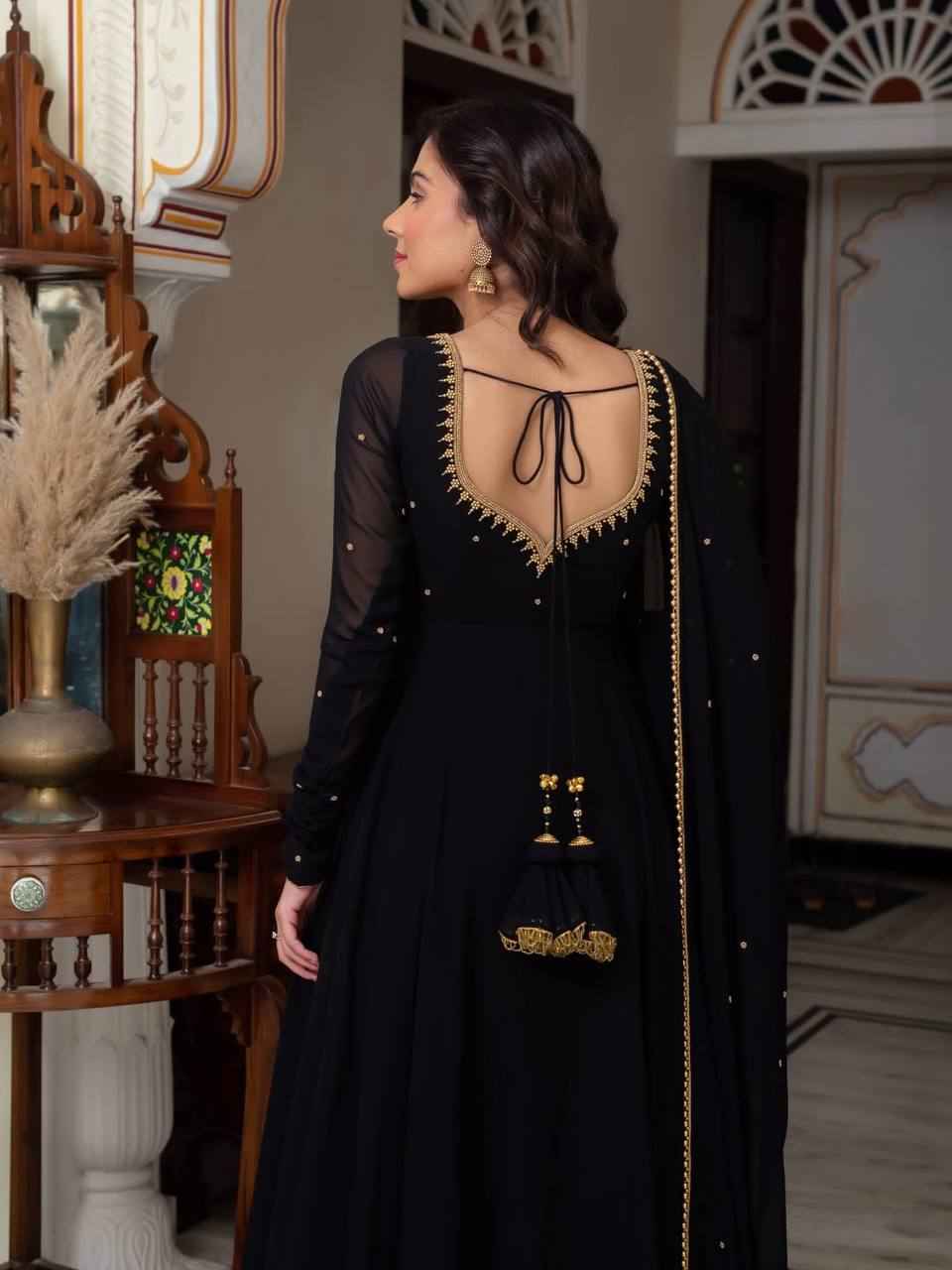 Midnight Black Embroidered Anarkali Set