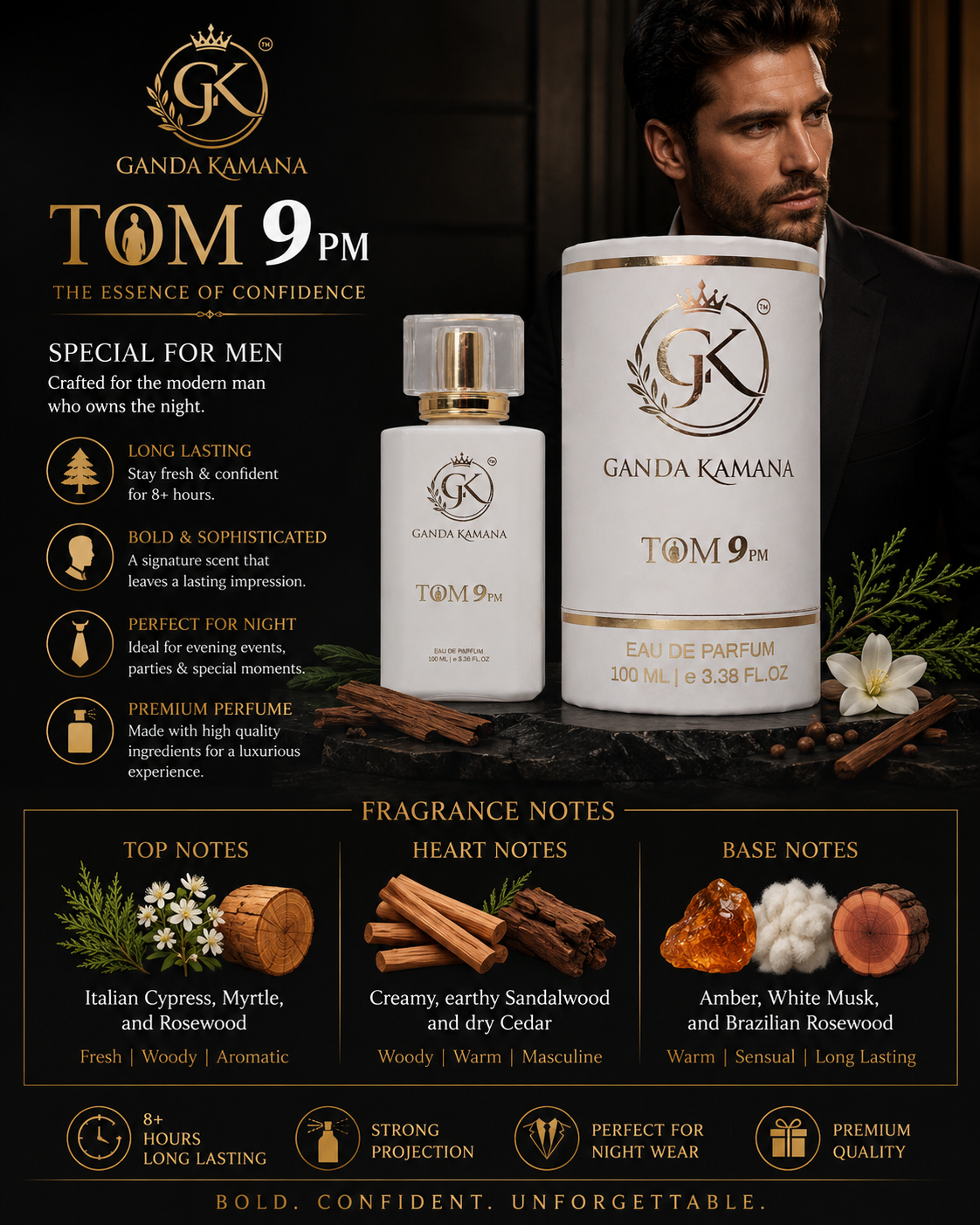 GANDA KAMANA TOM 9 PM Eau De Parfum for Men 100ML | Long Lasting Premium Fragrance  Meta Description