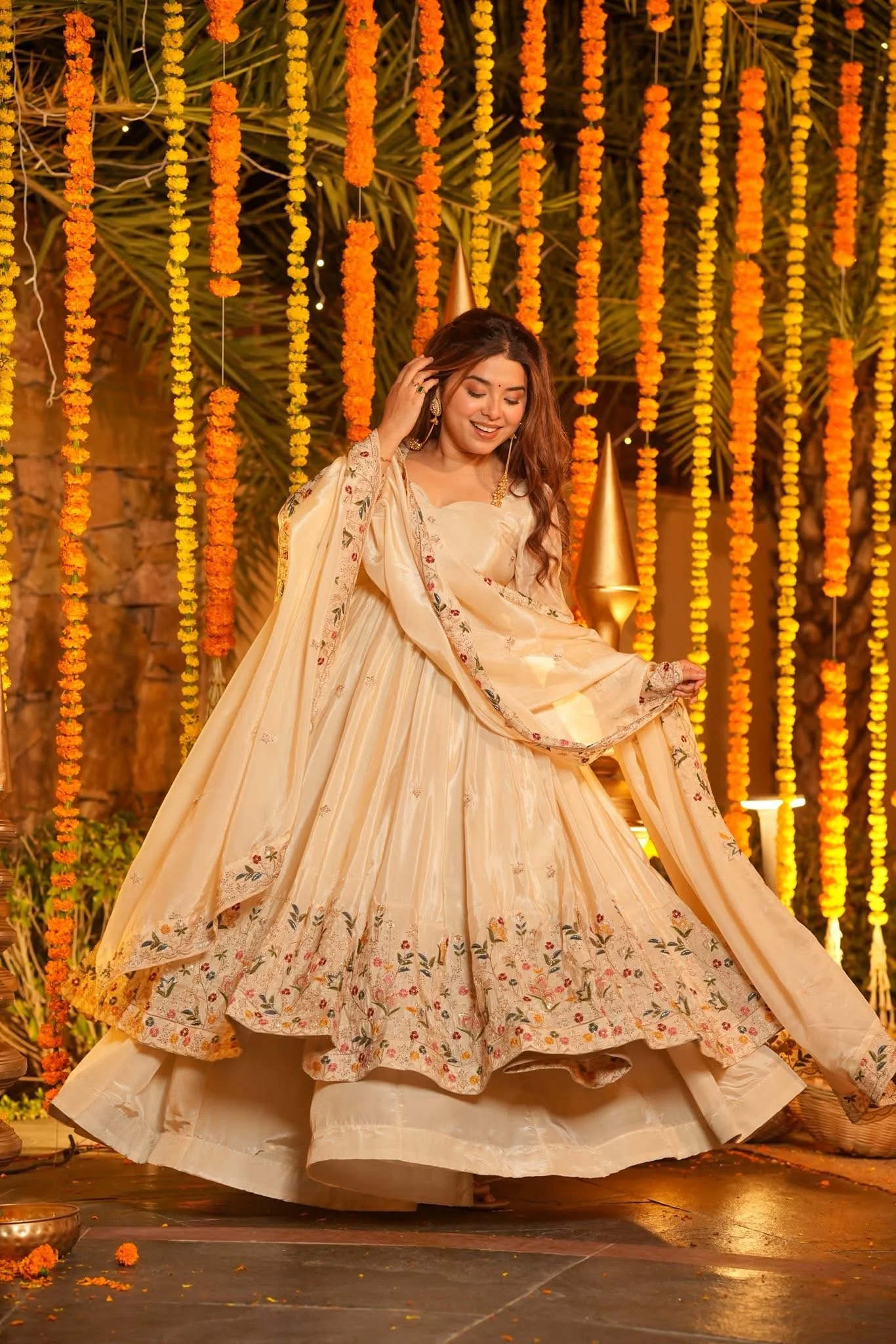 Ivory Blossom Embroidered Anarkali Set