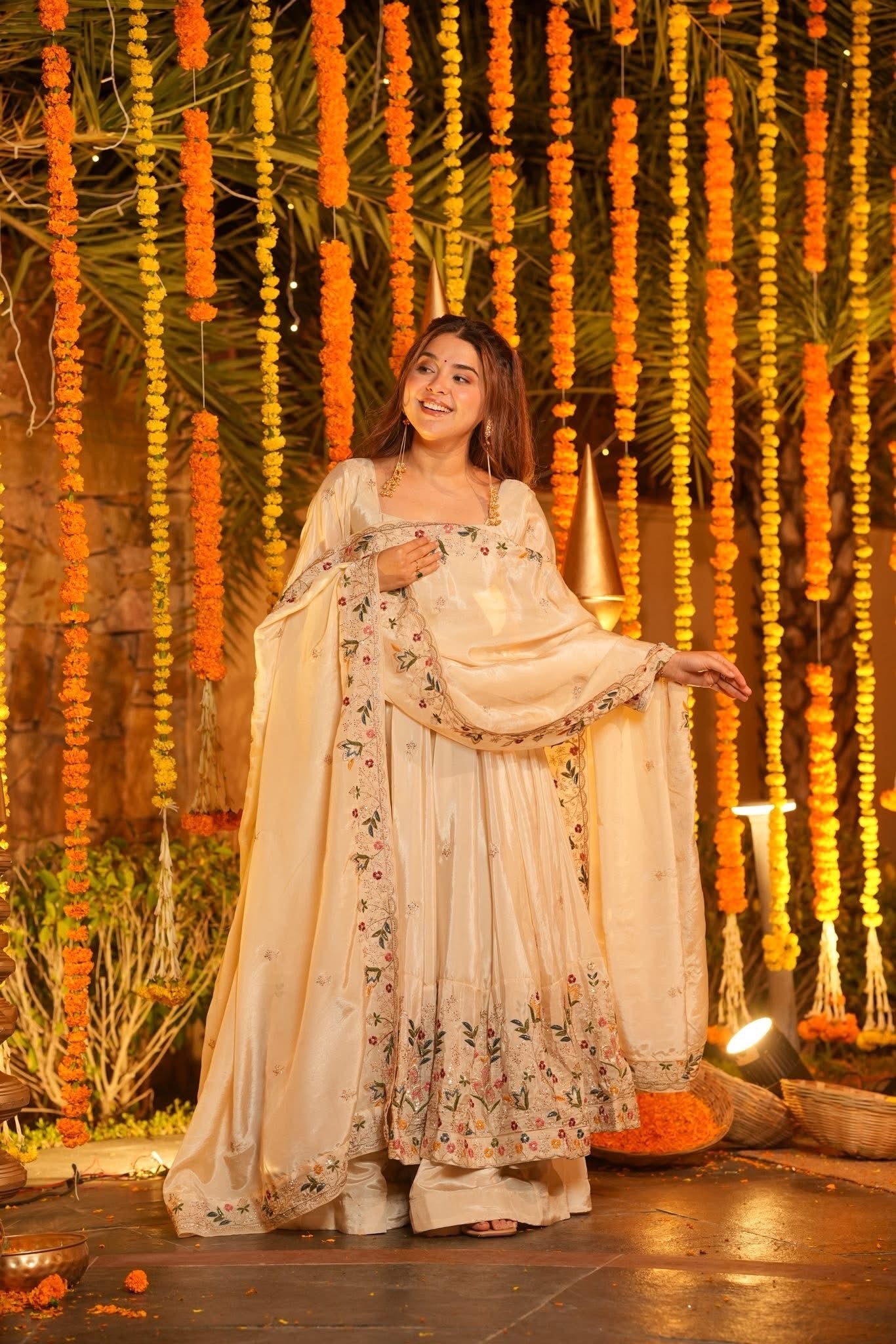 Ivory Blossom Embroidered Anarkali Set