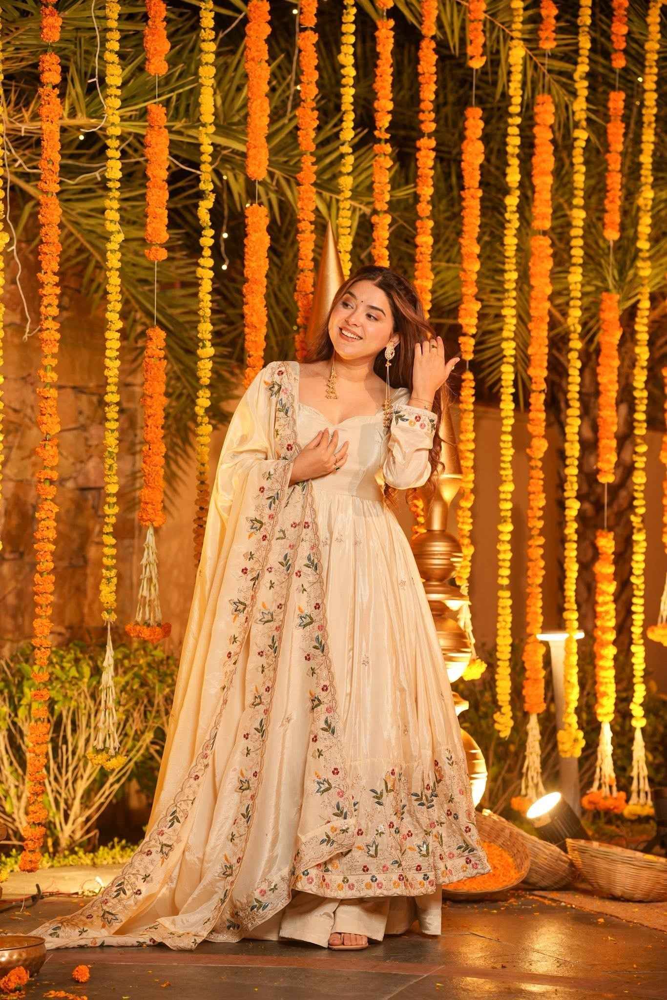Ivory Blossom Embroidered Anarkali Set