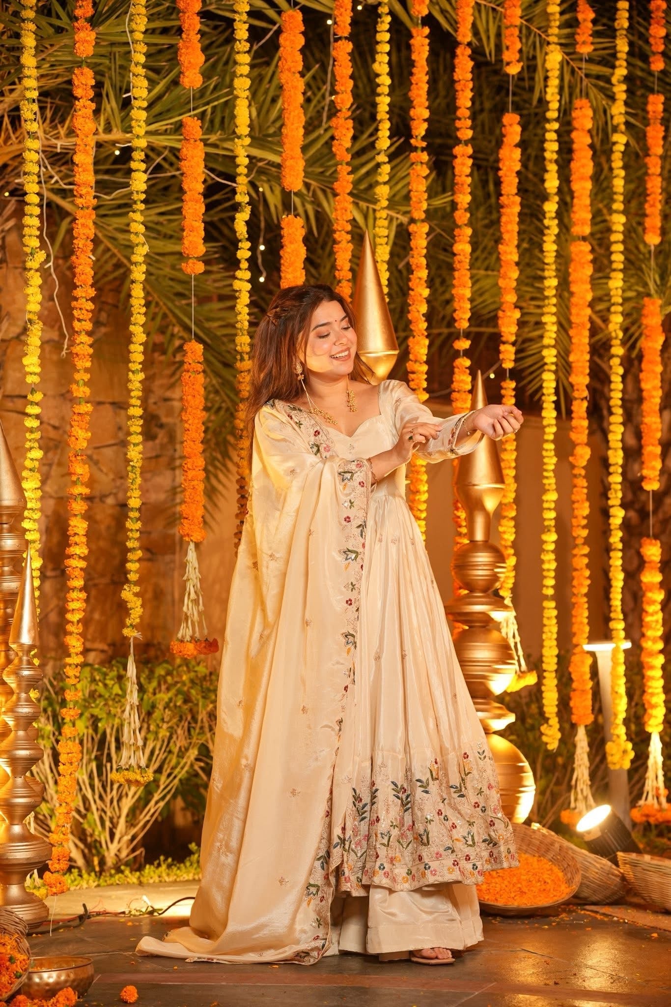 Ivory Blossom Embroidered Anarkali Set