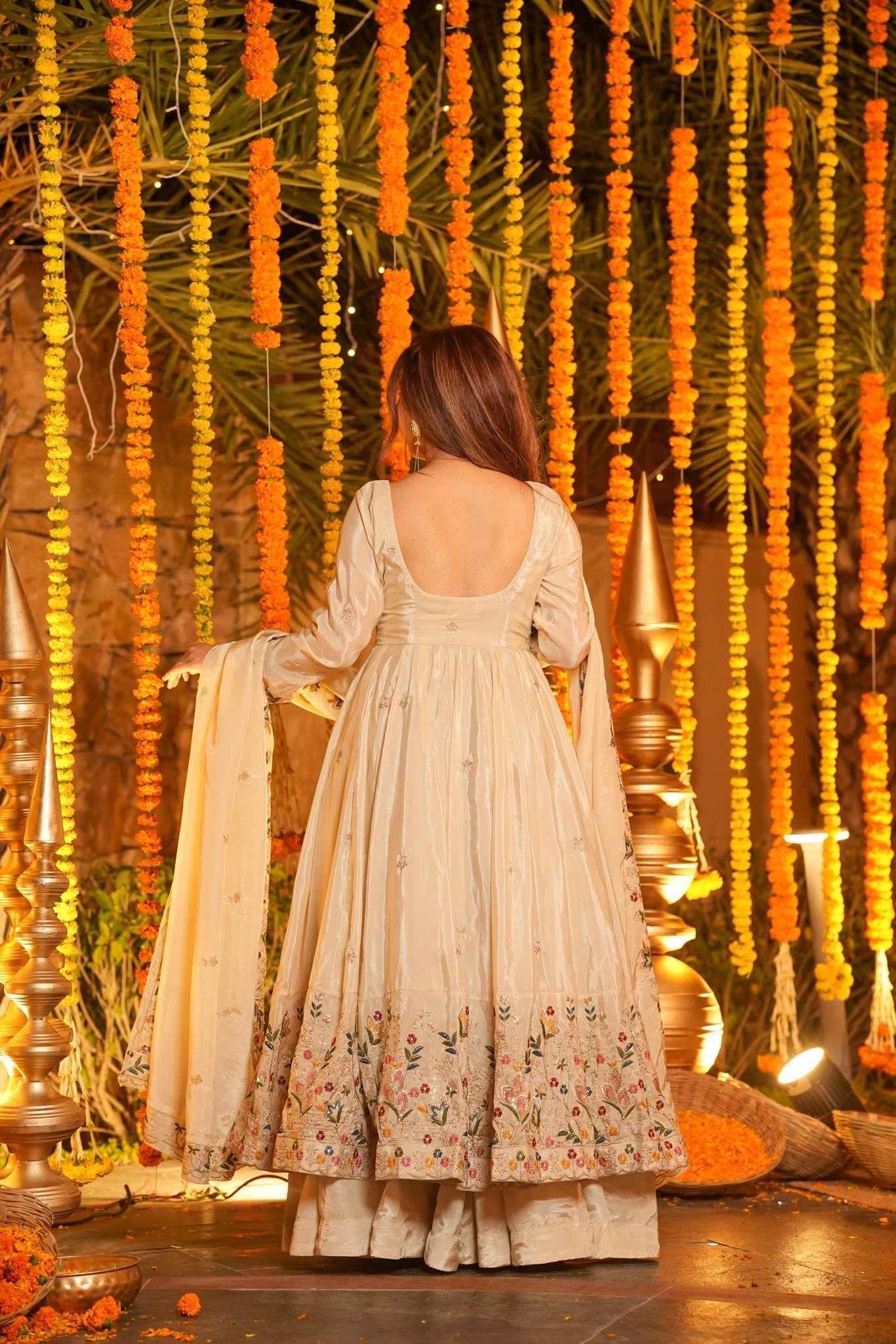 Ivory Blossom Embroidered Anarkali Set