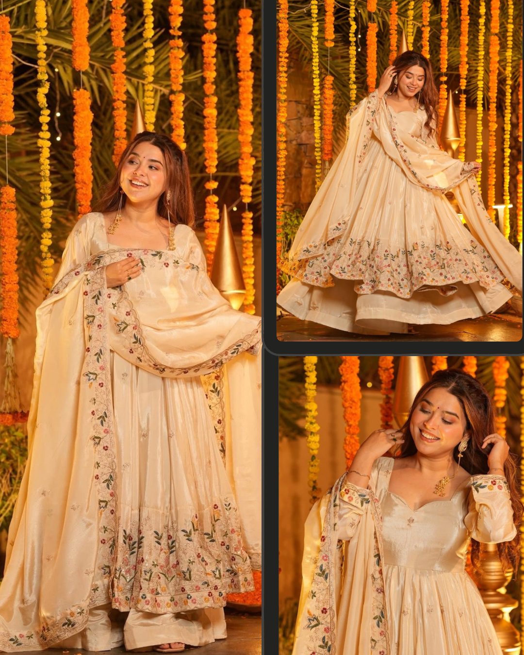 Women's Ivory Embroidered Anarkali Suit Set with Dupatta | Festive & Wedding Wear